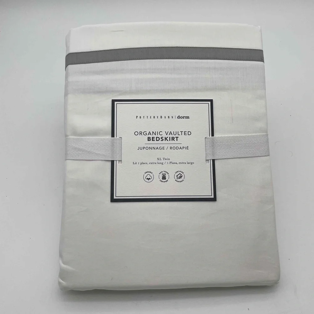Pottery Barn Organic Vaulted Bedskirt in White with Gray Trim